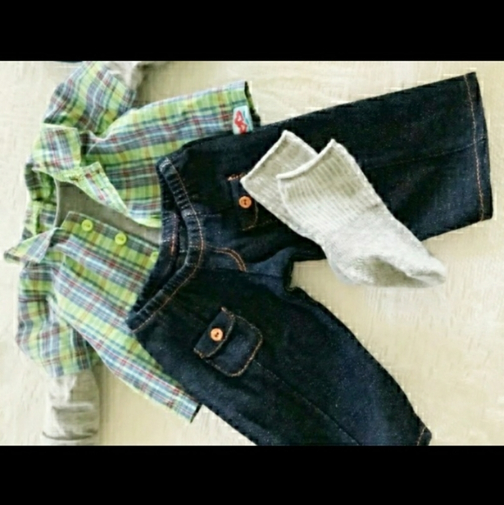 COPY - Bitty Baby Twin Boy Denim Plaid Outfit